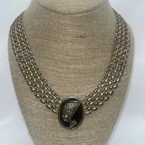 Vintage Costume Nefertiti Choker, Gold & Silver Tone Chain, Metal Cameo Focal - Picture 1 of 6