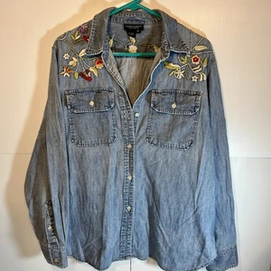 Vintage Ralph Lauren Jeans Co besticktes Jeanshemd Damen 2X *LESEN - Bild 1 von 13