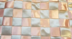 VTG Baby Quilt Blanket Satin Ribbon Basket Weave Pink Gray Handmade Pillow Case - Picture 1 of 11