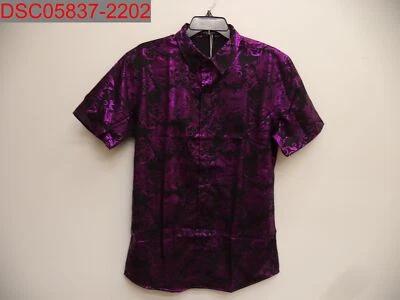 ZEROYAA Para Hombre Brillante Púrpura Lujo Estampado Paisley Calce Ajustado Botón, M 9404 Foto 1 de 4