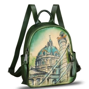 Genuine Leather Backpack for Women Hand Painted Leather Rucksack Knapsack Purses - Picture 1 of 7