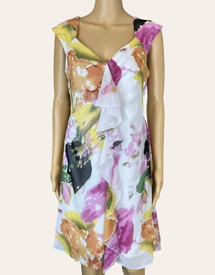 Jonathan Martin Floral Dress Sz 10 pink White Elastic Waist Ruffled Knee Length - Image 1 of 4