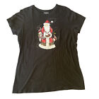 Santa T-Shirt Sz XL Christmas Top Black Short Sleeve Graphic Festive Xmas Snow