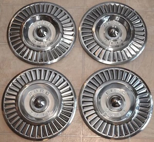 1957 Ford Fairlane & Thunderbird Deluxe Turbine Hubcaps, Set of 14" Wheel Covers - Picture 1 of 8