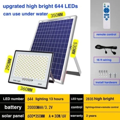 800W LED Solar Flood Light IP67 Dusk to Dawn 20AH battery 20W solar panel - Image 1 of 4