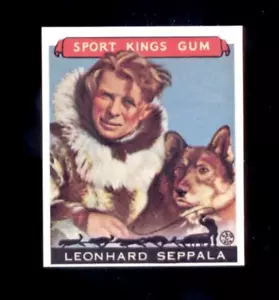 1933 Sports Kings Gum LEONARD SEPPALA Hundeschlittenrennen 1986 Reprint Karte - Bild 1 von 1