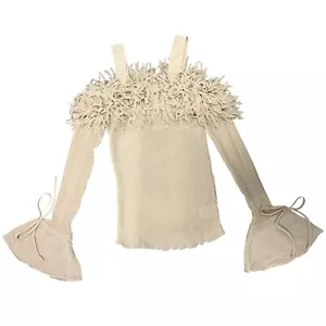 Blusa Kaelyn Max plissettata spalle fredde frange marrone maniche con volant taglia XL - Foto 1 di 8