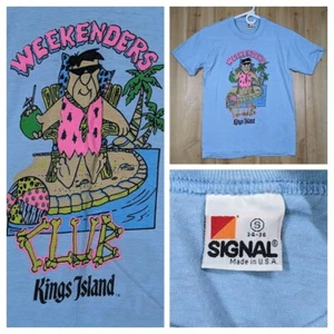 VTG Kings Island T-Shirt Weekender Fred Flintstone Hanna Barbera Sz S Puffy 80s - Picture 1 of 12