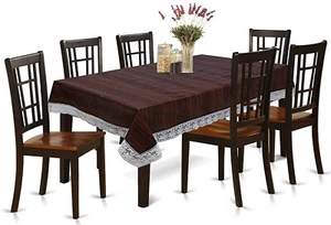 PVC 6 Seater Dining Table Cover Wooden Print 60"x90" Brown - Picture 1 of 3