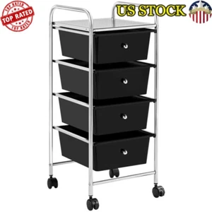 Storage Cart Rolling Bin Organizer Trolley W/ 4 Plastic Drawers Metal Frame New - Picture 1 of 10