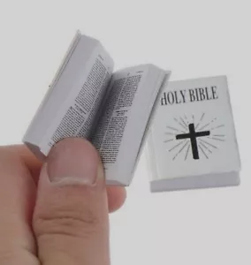 Miniature Dollhouse Holy Bible Fully Printed Readable Silver Cover - Picture 1 of 4