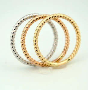 Stapelbares 3-Farben 14K Gold Ring Set Twist Rope (gelb/rosa/weiß) Größe 7 - Bild 1 von 4