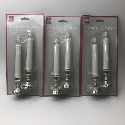Vintage Candle Lights Battery operated Silver Candlesticks 6 total NEW Christmas - Image 1 of 4