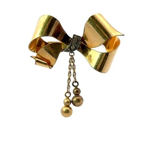 Spilla A Fiocco In Cristallo Sterling E Oro 12k Vintage Grande - Foto 1 di 7