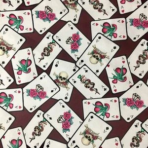 1/2M Gothic Skull Playing Poker Cards Ace Novelty Cotton Sateen Fabric - Imagen 1 de 5