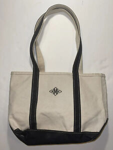 Vintage LL Bean Boat And Tote Bag Canvas Black Long Handles Made In USA Custom