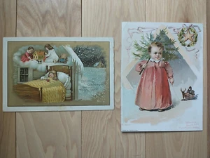 Set/2 Weihnachtsgrüße Woolson Gewürz/Löwe Kaffee viktorianische Sammelkarten Weihnachtsmann - Bild 1 von 5