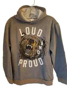 Vintage Gymboree Loud And Proud Gray Embroidered Hoodie Youth  Size 10-12 #32 - Picture 1 of 7