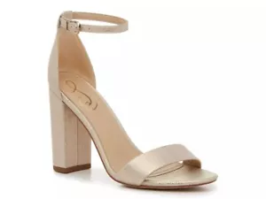 Neu Sam Edelman Yaro hellgoldene hochhackige Leder-Sandalen mit Knöchelriemen Größe 7 M - Bild 1 von 8