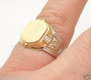 Size 7.5 Men's Engravable Pinky Signet Ring Real Solid 14K Yellow White Gold - Picture 1 of 5