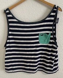 Hollister Striped Blue & White Tank Top W/green Pocket ~ Size Large ~NWT - Picture 1 of 2