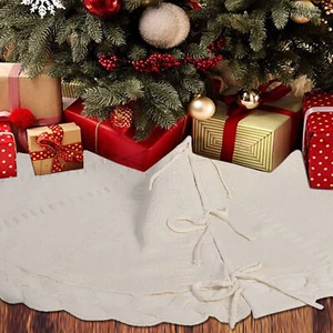 Seasonal Floor Protection Rustic Knitted Tree Skirt Set for Pencil Trees - Picture 1 of 10