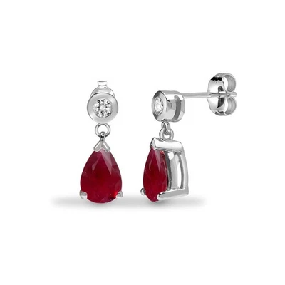 9ct White Gold Jewelco London Diamond Red Ruby Tears of Joy Drop Earrings - Image 1 of 3