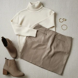 Dennis by Dennis Basso Faux Leather Pencil Skirt | Taupe | Women's Size 26W - Picture 1 of 8