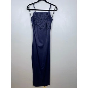 Rampage Y2K formelles Maxi marineblau Perlen Kleid Blumen 90er Abschlussball Hochzeit Gast Größe 3 - Bild 1 von 12