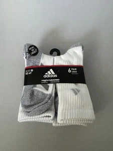 New ADIDAS Aeroready Cushioned White/White-Grey Crew Socks 6 Pair Size 13Y-4Y - Picture 1 of 2