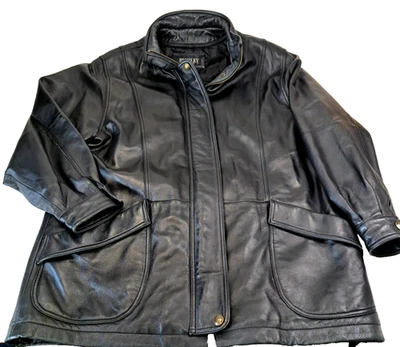 Abrigo Bromley Sport 100% Cuero Para Hombre L Negro Cremallera Completa Edredón Forrado 32"L Foto 1 de 4