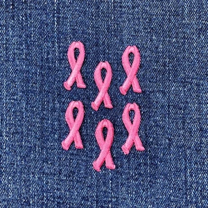 6-Pack Pink Ribbon Applique Patch - Embroidered Breast Cancer Awareness Badge 1" - Picture 1 of 2