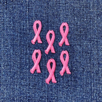 6-Pack Pink Ribbon Applique Patch - Embroidered Breast Cancer Awareness Badge 1" - Image 1 of 2