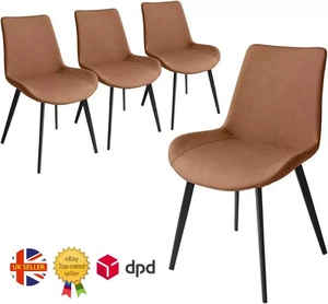 2/4/6-teiliges Esszimmerstuhl-Set braun Leder gepolsterter Sitz Metallbein Küchenstuhl UK - Bild 1 von 12