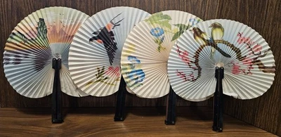批量 4 件 复古手持打褶纸折叠风扇 中华人民共和国 — 第 1/4 张图片