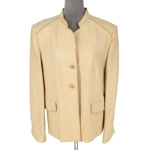 Jones Wear Jacket Womens 16 Beige Stripe Linen Blend Lined Blazer Pockets Career - Picture 1 of 14