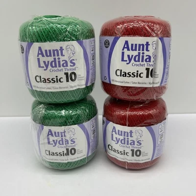 Зеленая и красная классическая вязаная крючком нить тети Лидии 10 всего 1400 ярдов 100% хлопок - Изображение 1 из 4