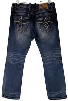 Jean Rock Revival Para Hombres Evan Alt Pierna Recta Solapa Bolsillo Costuras Y2K Grunge 38 Foto 1 de 4