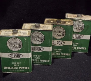 Lotto vintage di 4 DuPont VUOTE sfuse senza fumo polvere latta 8 once verde con tappo  - Foto 1 di 9