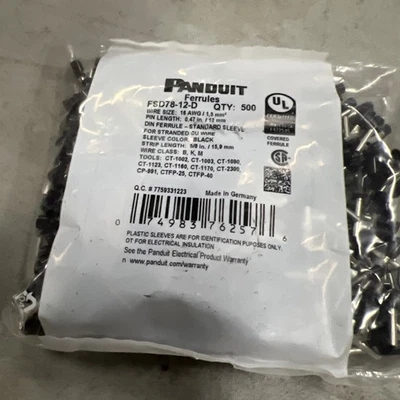 Virola Panduit FSD78-12-D, 16 AWG, PP, 5/8 pulgadas, 500 piezas Foto 1 de 4