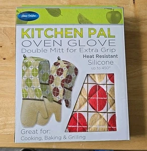 Kitchen PAL oven Glove Double Mitt Extra Grip Heat Resistant Silicone Red Tan - Picture 1 of 4