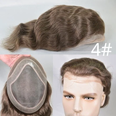 Peluca para hombre Hairpeice color cabello humano #4 rubio ceniza larga duración 130% densidad Foto 1 de 4