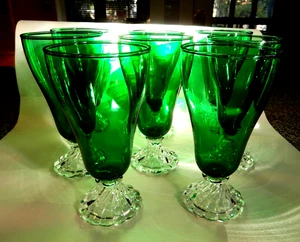 VTG Anchor Hocking Bubble Foot Burple Forest Green Goblets 6.75" MCM  Set of 8 - Picture 1 of 9