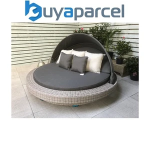 Signature Weave Madison Wicker Garden Large Day Bed Sun Lounger Canopy Grey - Picture 1 of 13