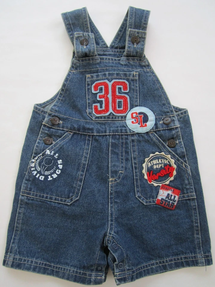Kid's Sporty [ 18m ] Overall Jean Shorts Boys Soccer Child Denim Jumpsuit Romper - Image 1 of 4