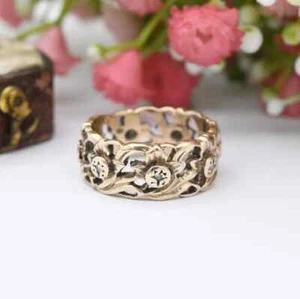 Vintage 9 kt Gold und Diamant figürlicher Bandring Blumen- und Blattform - klobig - Bild 1 von 6