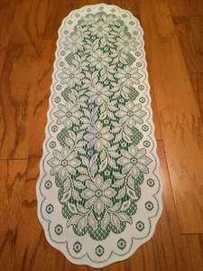 Heritage Lace Green & White Oval Poinsettia Polyester Runner 13 x 38 #41 - Picture 1 of 2
