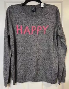 NWT Gap Women's Black Intarsia HAPPY Pullover Crew Sweater X-Large XL - Picture 1 of 1