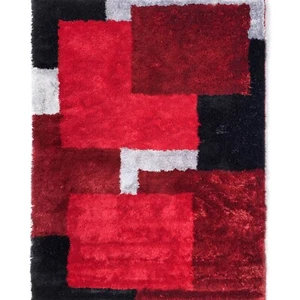 RugBerry 8x10 Optima Red And Black Geometric Abstract Shag Area Rug - Picture 1 of 5