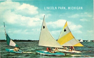 Michigan Postcard Lincoln Park Sailboats Lake Boating Scene Chrome Unused PPC - Picture 1 of 2